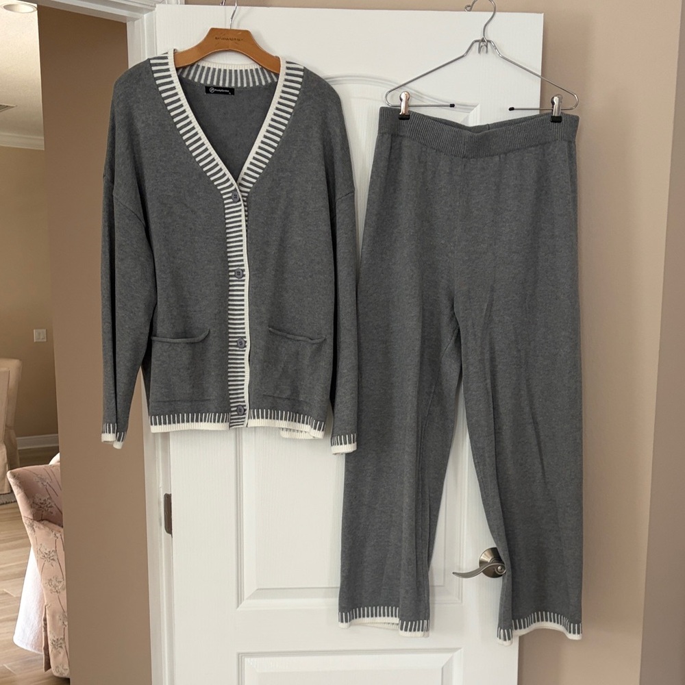 Gray Women's Lounge Cardigan Sweater Set